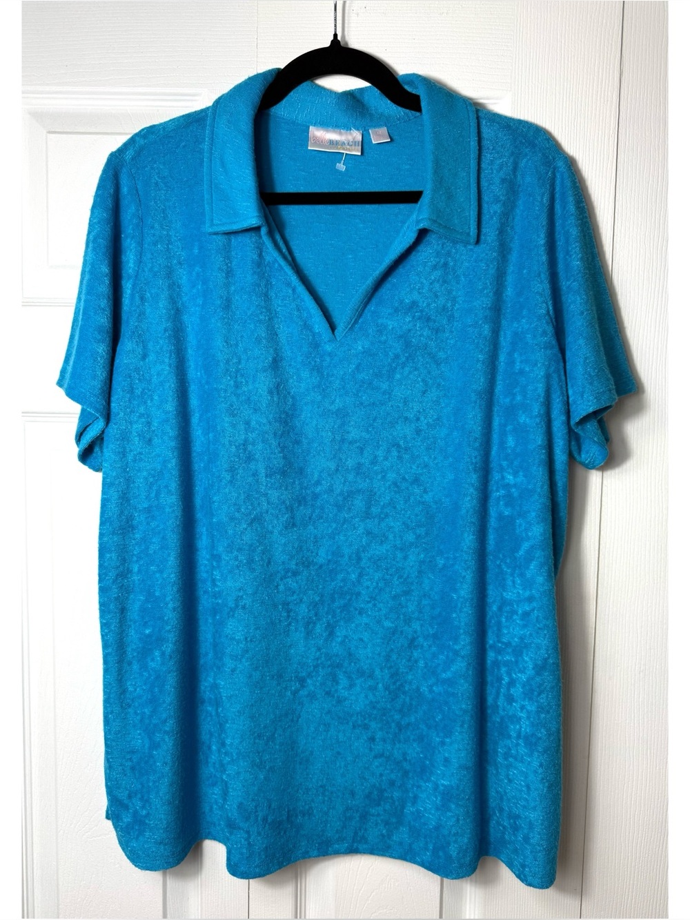Belle Beach by Kim Gravel Poolside Terry Slub Polo Top Pool Blue Turquoise 1X
